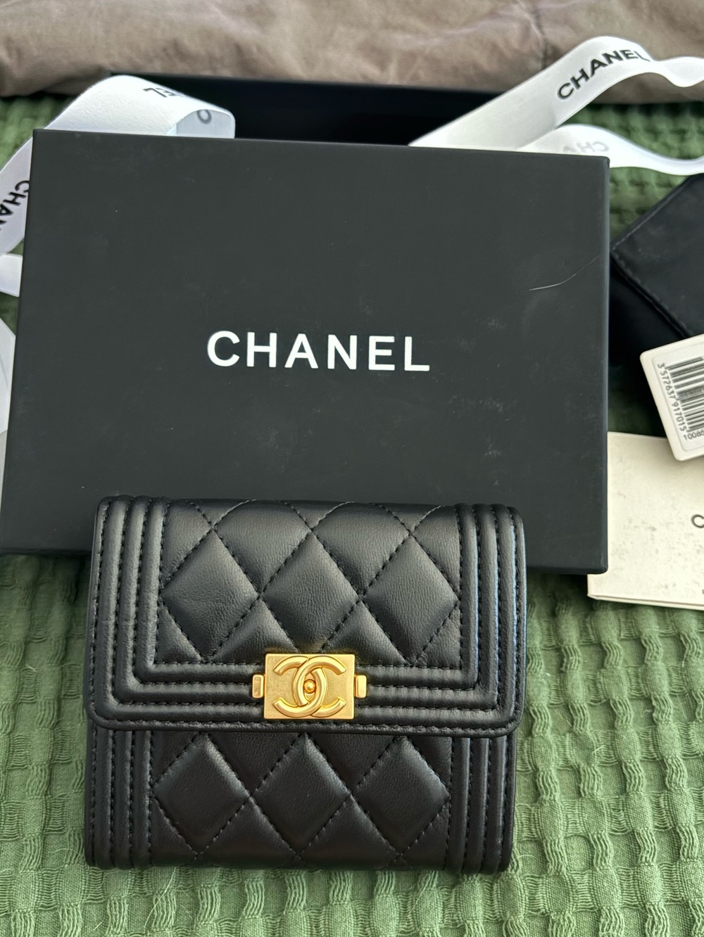 CHANEL Black Quilted Mini Wallet with Gold CC Lock Brand New in Box
